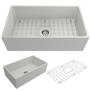 Alternate Image for BOCCHI Contempo 33" Fireclay Farmhouse Apron Single Bowl Kitchen Sink, Matte White, 1352-002-0120