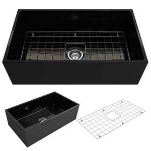 Alternate Image for BOCCHI Contempo 33" Fireclay Farmhouse Apron Single Bowl Kitchen Sink, Black, 1352-005-0120