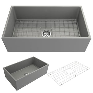 Alternate Image for BOCCHI Contempo 33" Fireclay Farmhouse Apron Single Bowl Kitchen Sink, Matte Gray, 1352-006-0120