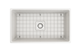 BOCCHI Vigneto 33" Fireclay Farmhouse Apron Single Bowl Kitchen Sink, White, 1353-001-0120 Top View with Grid | The Sink Boutique