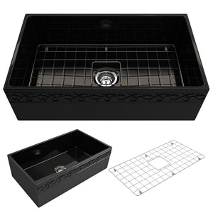Alternate Image for BOCCHI Vigneto 33" Fireclay Farmhouse Apron Single Bowl Kitchen Sink, Black, 1353-005-0120