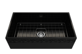 BOCCHI Vigneto 33" Fireclay Farmhouse Apron Single Bowl Kitchen Sink, Black, 1353-005-0120