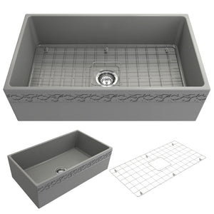 Alternate Image for BOCCHI Vigneto 33" Fireclay Farmhouse Apron Single Bowl Kitchen Sink, Matte Gray, 1353-006-0120