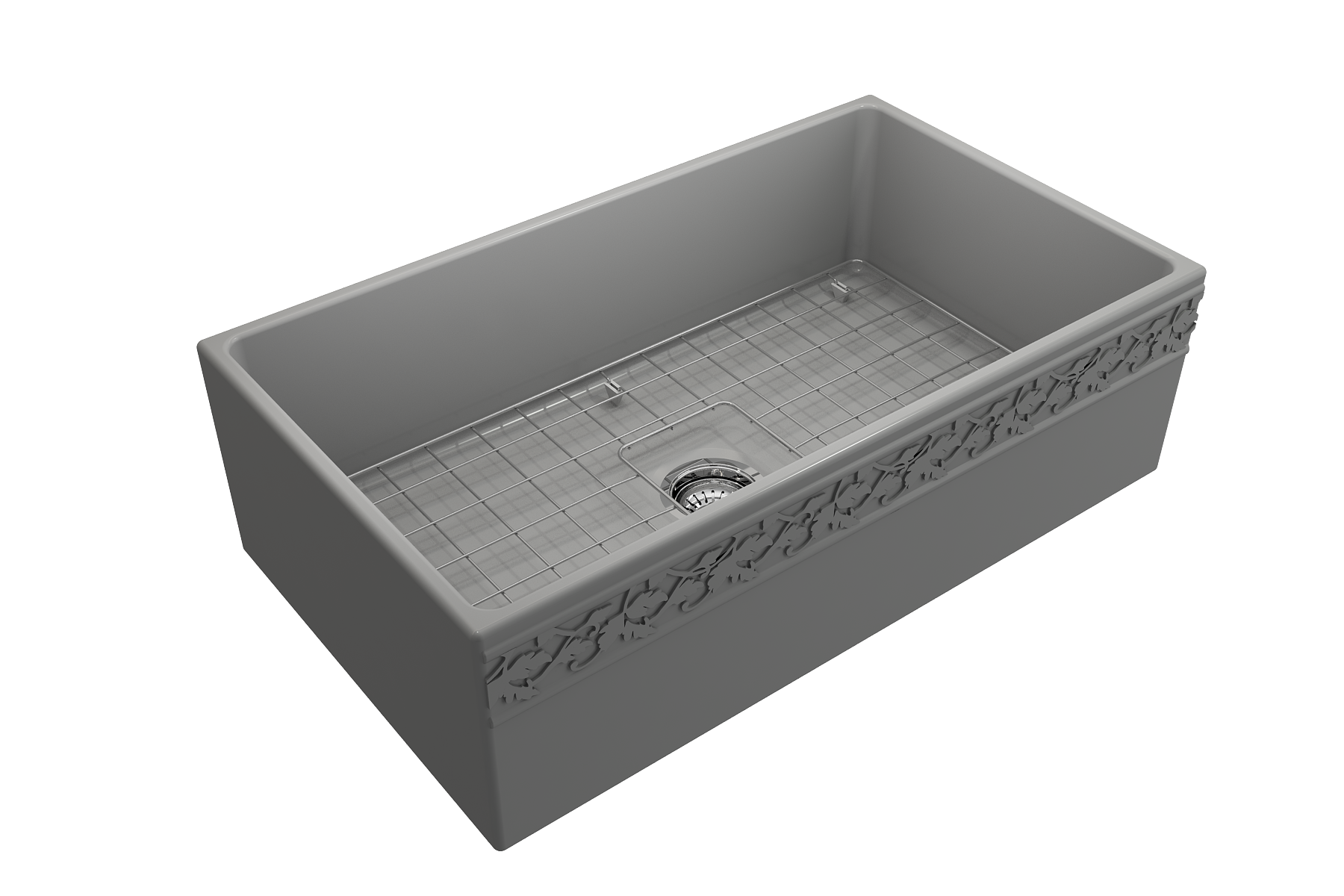 BOCCHI Vigneto 33" Fireclay Farmhouse Apron Single Bowl Kitchen Sink, Matte Gray, 1353-006-0120