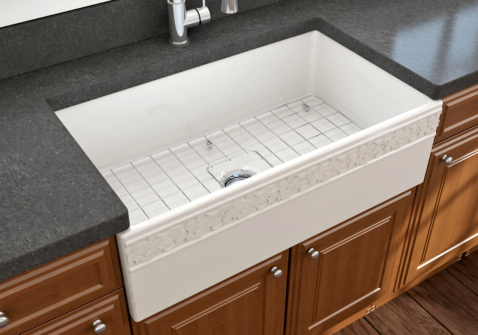 BOCCHI Vigneto 33" Fireclay Farmhouse Apron Single Bowl Kitchen Sink, Biscuit, 1353-014-0120