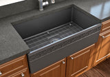 BOCCHI Vigneto 33" Fireclay Farmhouse Apron Single Bowl Kitchen Sink, Matte Dark Gray, 1353-020-0120