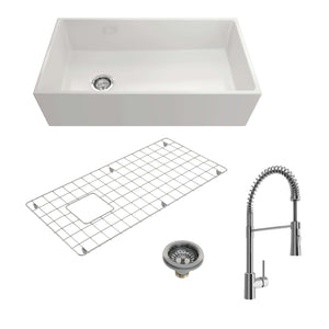 Alternate Image for BOCCHI Contempo 36" Fireclay Farmhouse Sink Kit with Faucet and Accessories, White (sink) / Chrome (faucet), 1354-001-2020CH