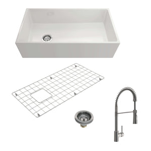 Alternate Image for BOCCHI Contempo 36" Fireclay Farmhouse Sink Kit with Faucet and Accessories, White (sink) / Stainless Steel (faucet), 1354-001-2020SS