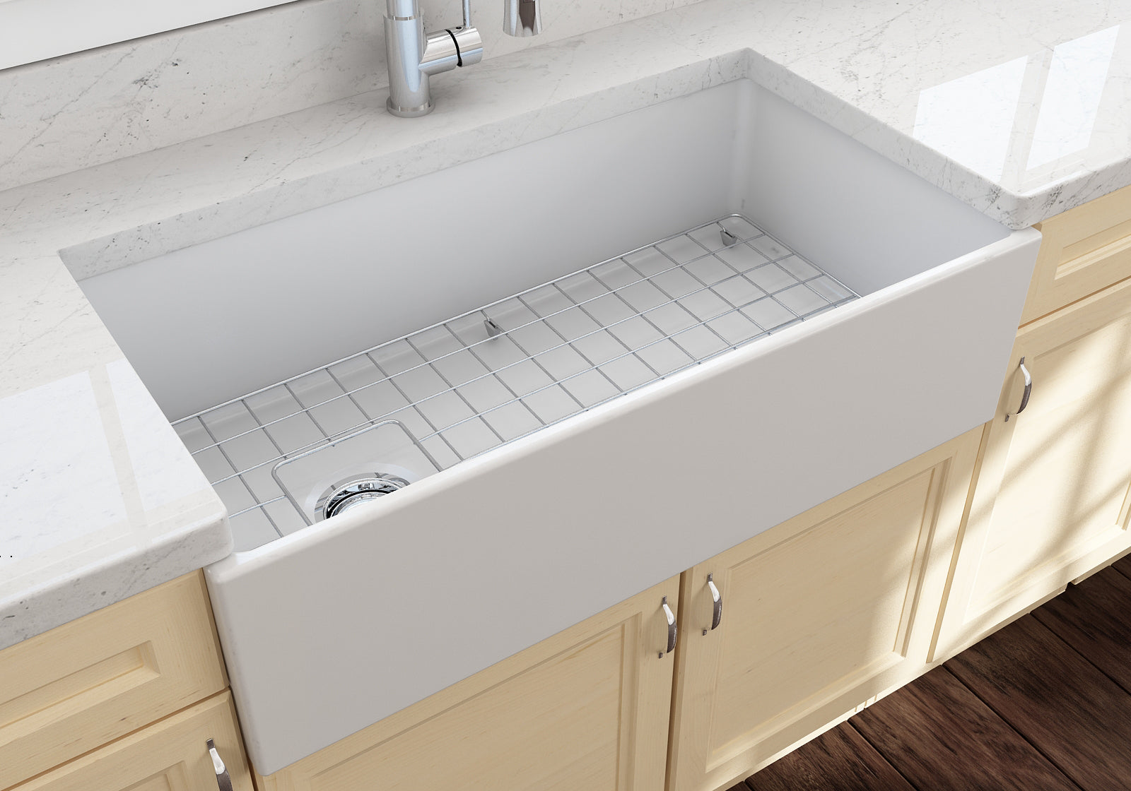 BOCCHI Contempo 36" Fireclay Farmhouse Apron Single Bowl Kitchen Sink, Matte White, 1354-002-0120