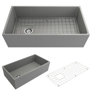 Alternate Image for BOCCHI Contempo 36" Fireclay Farmhouse Apron Single Bowl Kitchen Sink, Matte Gray, 1354-006-0120