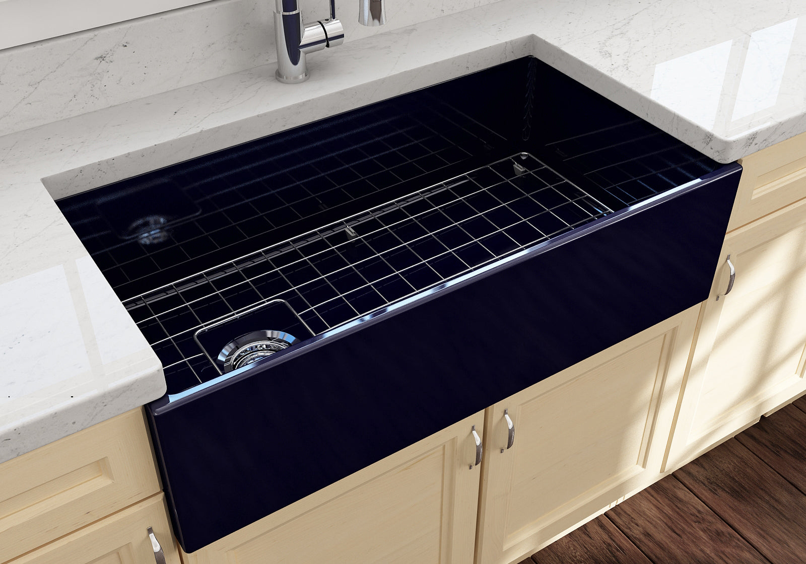 BOCCHI Contempo 36" Fireclay Farmhouse Apron Single Bowl Kitchen Sink, Sapphire Blue, 1354-010-0120