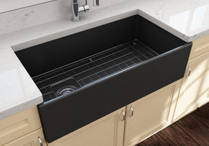 Alternate Image for BOCCHI Contempo 36" Fireclay Farmhouse Apron Single Bowl Kitchen Sink, Matte Dark Gray, 1354-020-0120