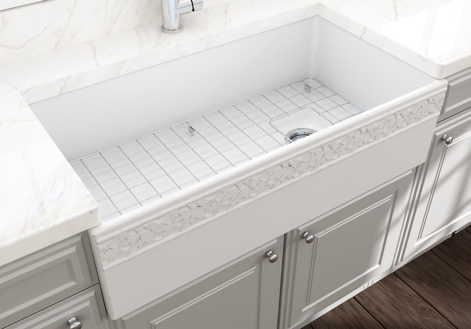 BOCCHI Vigneto 36" Fireclay Farmhouse Apron Single Bowl Kitchen Sink, Matte White, 1355-002-0120