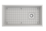 BOCCHI Vigneto 36" Fireclay Farmhouse Apron Single Bowl Kitchen Sink, Matte White, 1355-002-0120 Top View with Grid | The Sink Boutique
