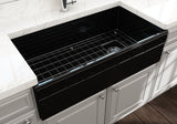 BOCCHI Vigneto 36" Fireclay Farmhouse Apron Single Bowl Kitchen Sink, Black, 1355-005-0120