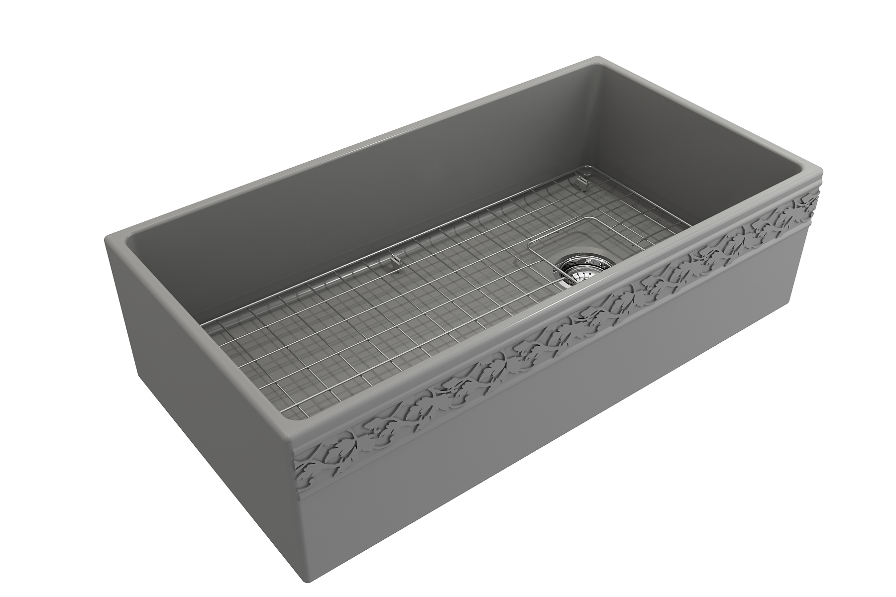 BOCCHI Vigneto 36" Fireclay Farmhouse Apron Single Bowl Kitchen Sink, Matte Gray, 1355-006-0120