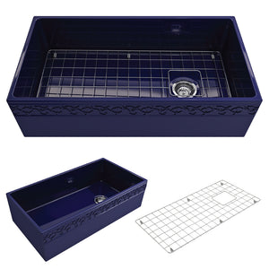 Alternate Image for BOCCHI Vigneto 36" Fireclay Farmhouse Apron Single Bowl Kitchen Sink, Sapphire Blue, 1355-010-0120