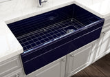 BOCCHI Vigneto 36" Fireclay Farmhouse Apron Single Bowl Kitchen Sink, Sapphire Blue, 1355-010-0120