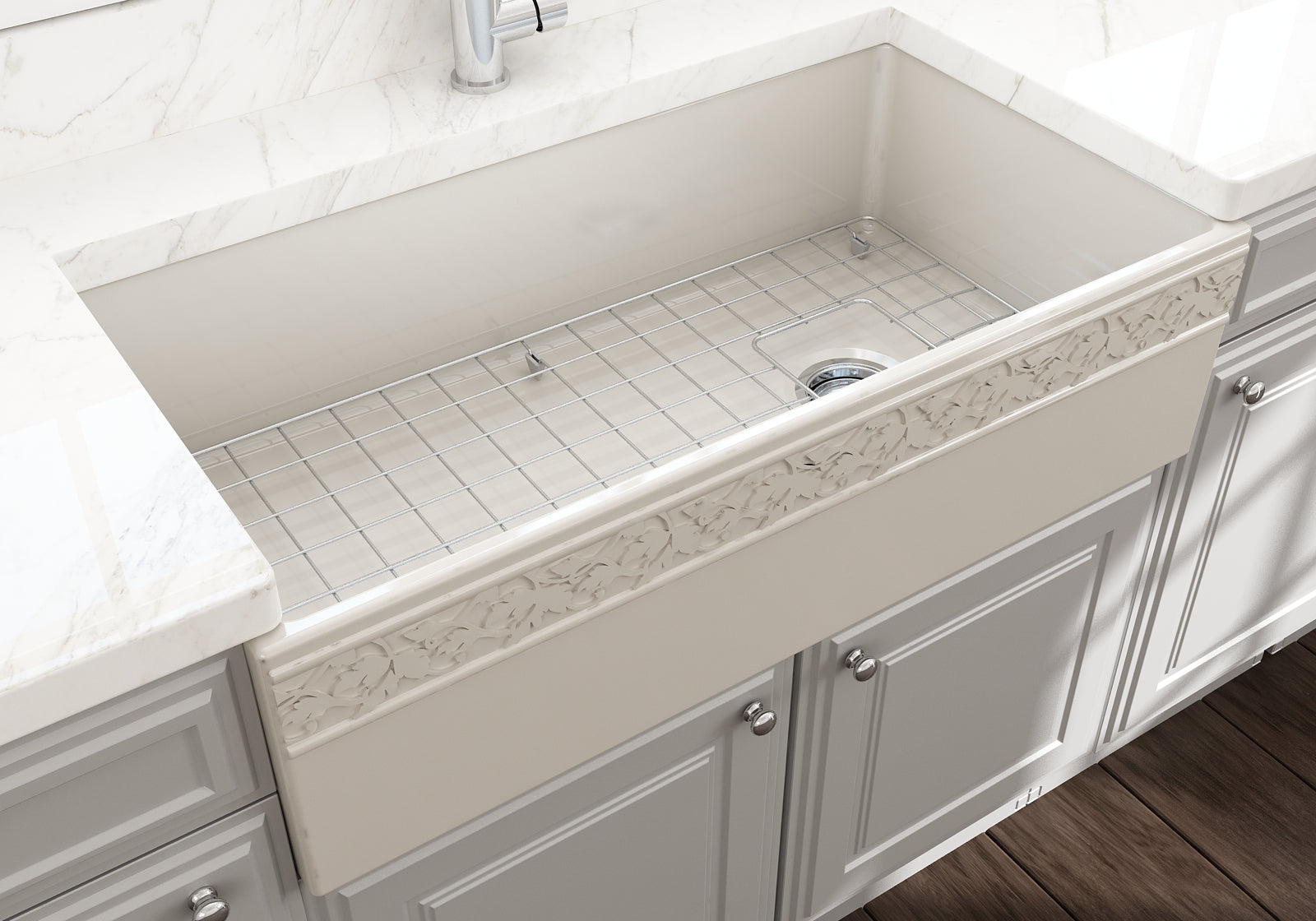 BOCCHI Vigneto 36" Fireclay Farmhouse Apron Single Bowl Kitchen Sink, Biscuit, 1355-014-0120