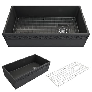 Alternate Image for BOCCHI Vigneto 36" Fireclay Farmhouse Apron Single Bowl Kitchen Sink, Matte Dark Gray, 1355-020-0120
