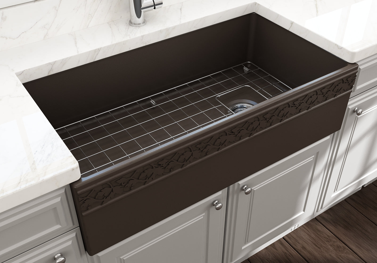 BOCCHI Vigneto 36" Fireclay Farmhouse Apron Single Bowl Kitchen Sink, Matte Brown, 1355-025-0120