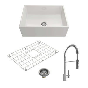 Alternate Image for BOCCHI Contempo 27" Fireclay Farmhouse Sink Kit with Faucet and Accessories, White (sink) / Chrome (faucet), 1356-001-2020CH