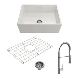 Alternate Image for BOCCHI Contempo 27" Fireclay Farmhouse Sink Kit with Faucet and Accessories, White (sink) / Stainless Steel (faucet), 1356-001-2020SS