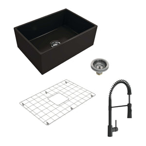 Alternate Image for BOCCHI Contempo 27" Fireclay Farmhouse Sink Kit with Faucet and Accessories, Matte Black (sink) / Matte Black (faucet), 1356-004-2020MB