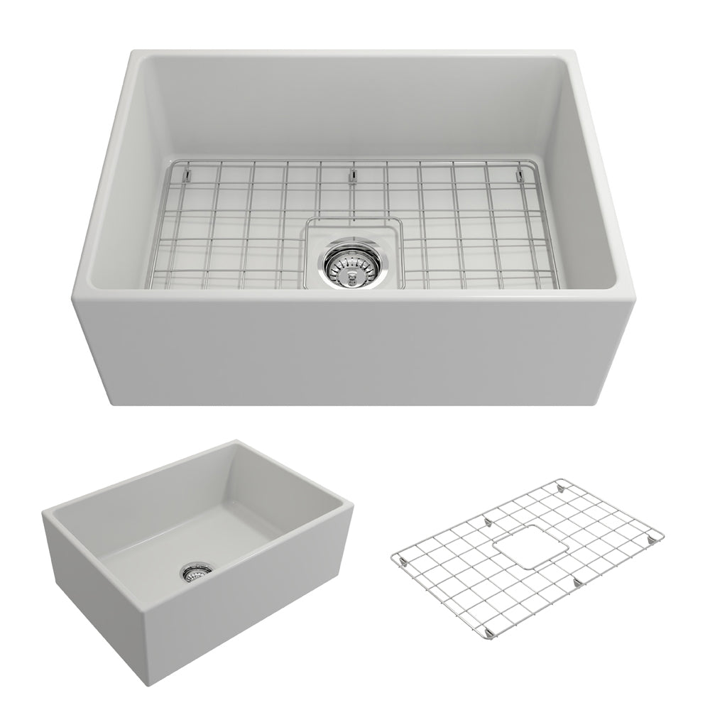 BOCCHI Contempo 27" Fireclay Farmhouse Apron Single Bowl Kitchen Sink, Matte White, 1356-002-0120