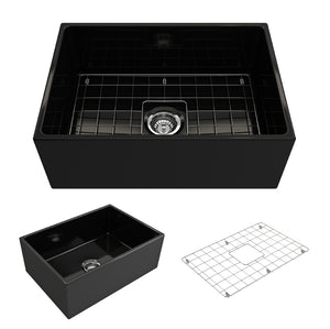 Alternate Image for BOCCHI Contempo 27" Fireclay Farmhouse Apron Single Bowl Kitchen Sink, Black, 1356-005-0120