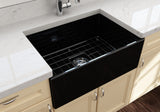 BOCCHI Contempo 27" Fireclay Farmhouse Apron Single Bowl Kitchen Sink, Black, 1356-005-0120