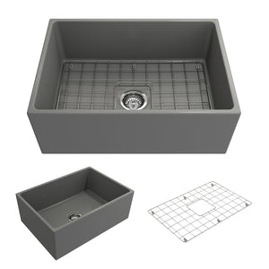 Alternate Image for BOCCHI Contempo 27" Fireclay Farmhouse Apron Single Bowl Kitchen Sink, Matte Gray, 1356-006-0120