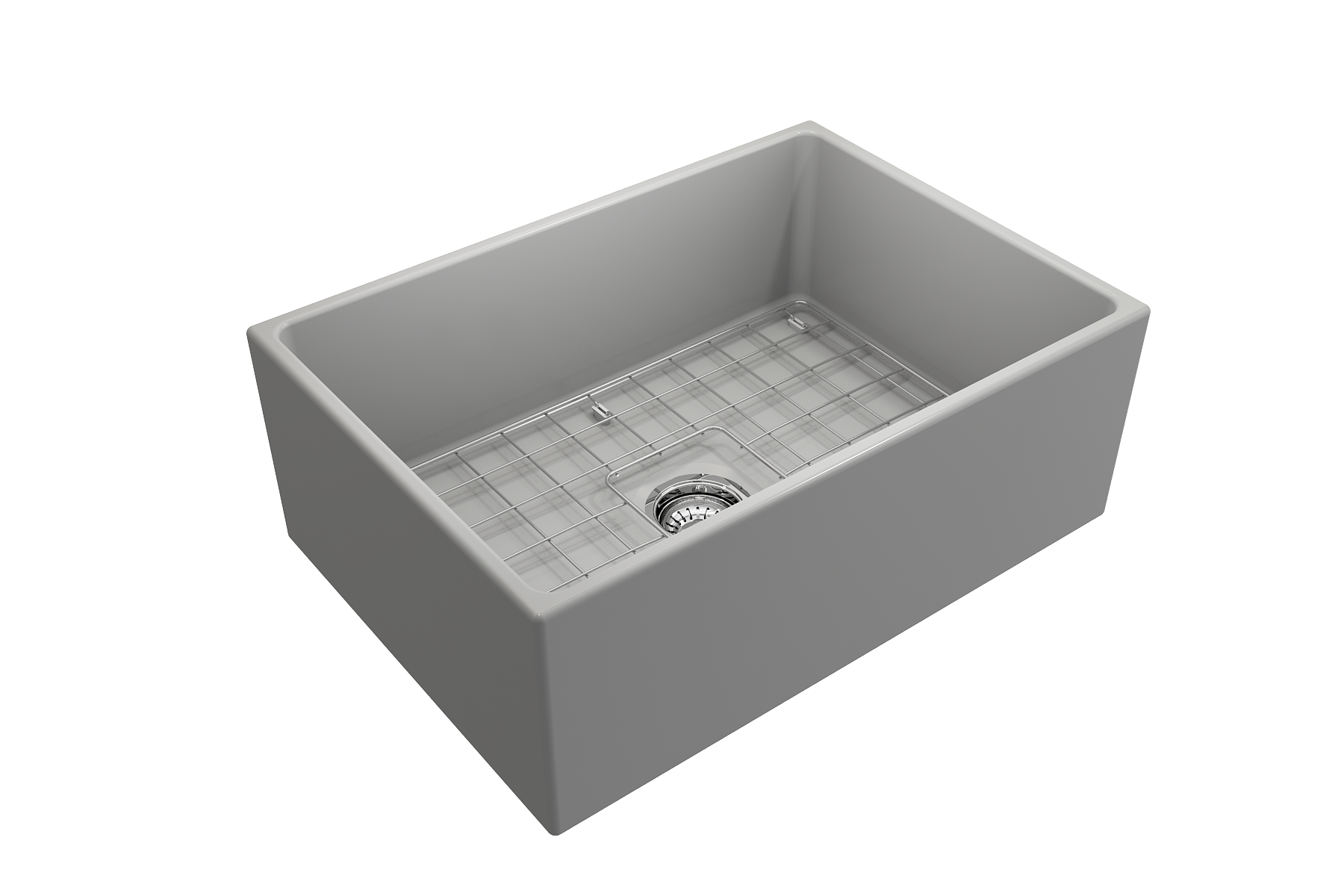 BOCCHI Contempo 27" Fireclay Farmhouse Apron Single Bowl Kitchen Sink, Matte Gray, 1356-006-0120