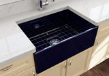 BOCCHI Contempo 27" Fireclay Farmhouse Apron Single Bowl Kitchen Sink, Sapphire Blue, 1356-010-0120