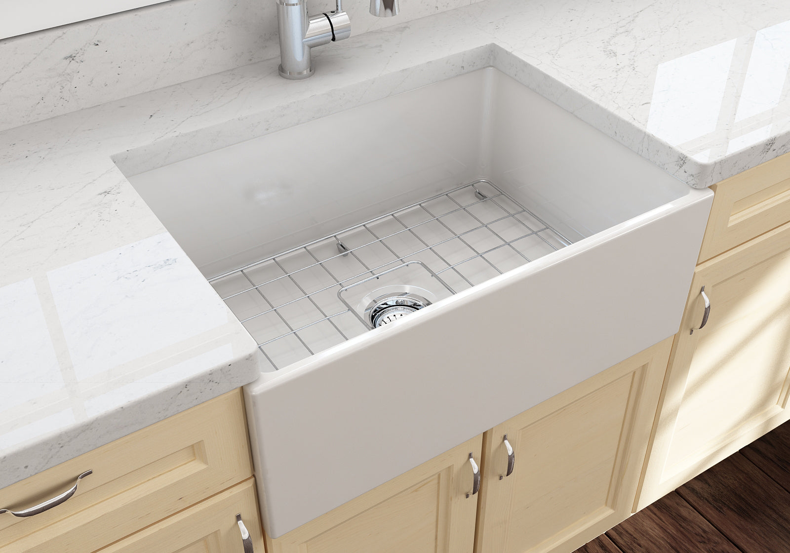 BOCCHI Contempo 27" Fireclay Farmhouse Apron Single Bowl Kitchen Sink, Biscuit, 1356-014-0120