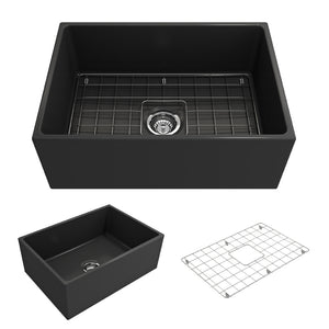 Alternate Image for BOCCHI Contempo 27" Fireclay Farmhouse Apron Single Bowl Kitchen Sink, Matte Dark Gray, 1356-020-0120