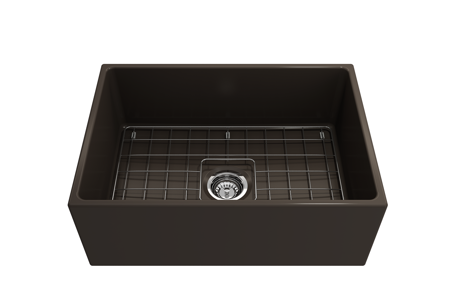 BOCCHI Contempo 27" Fireclay Farmhouse Apron Single Bowl Kitchen Sink, Matte Brown, 1356-025-0120