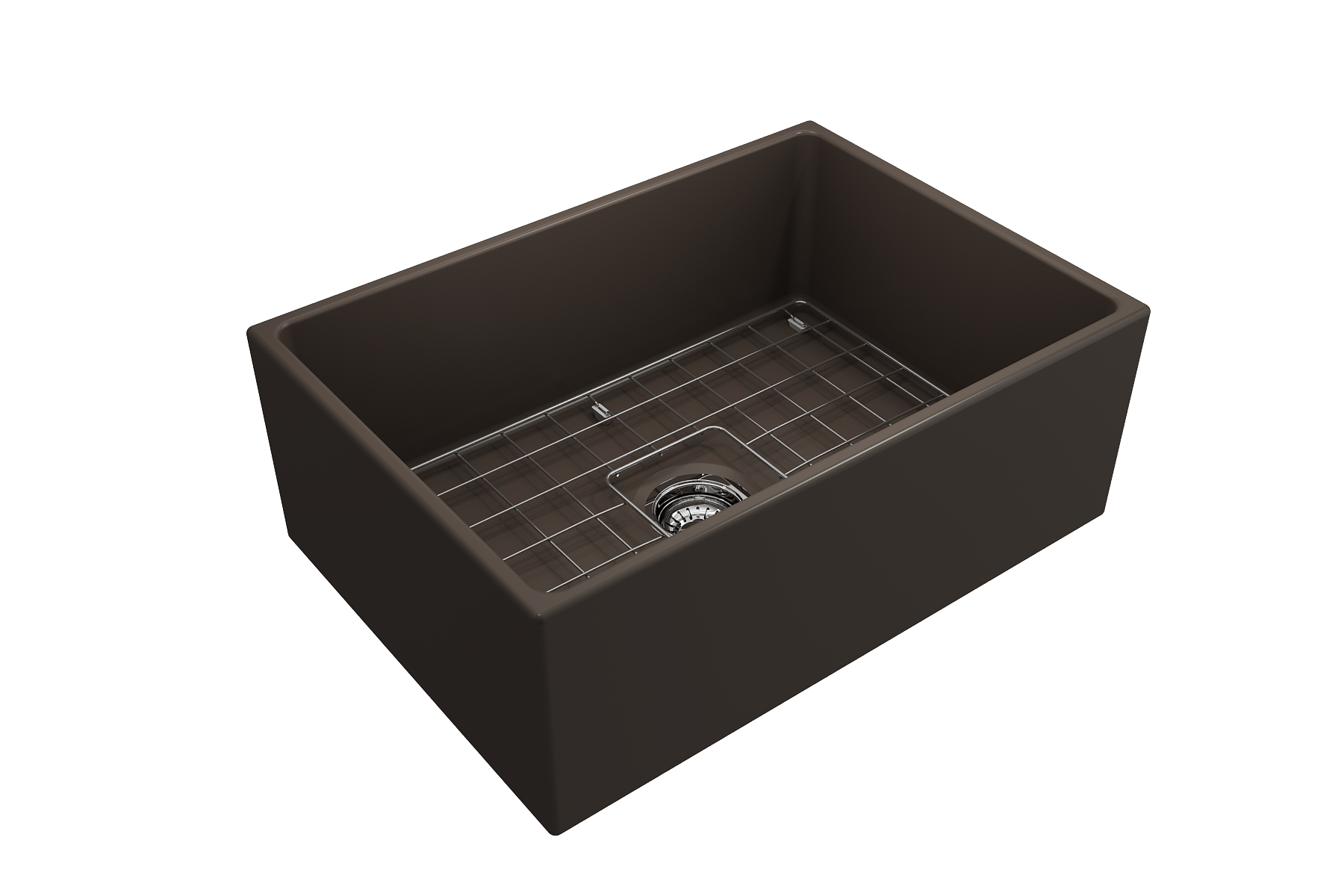 BOCCHI Contempo 27" Fireclay Farmhouse Apron Single Bowl Kitchen Sink, Matte Brown, 1356-025-0120