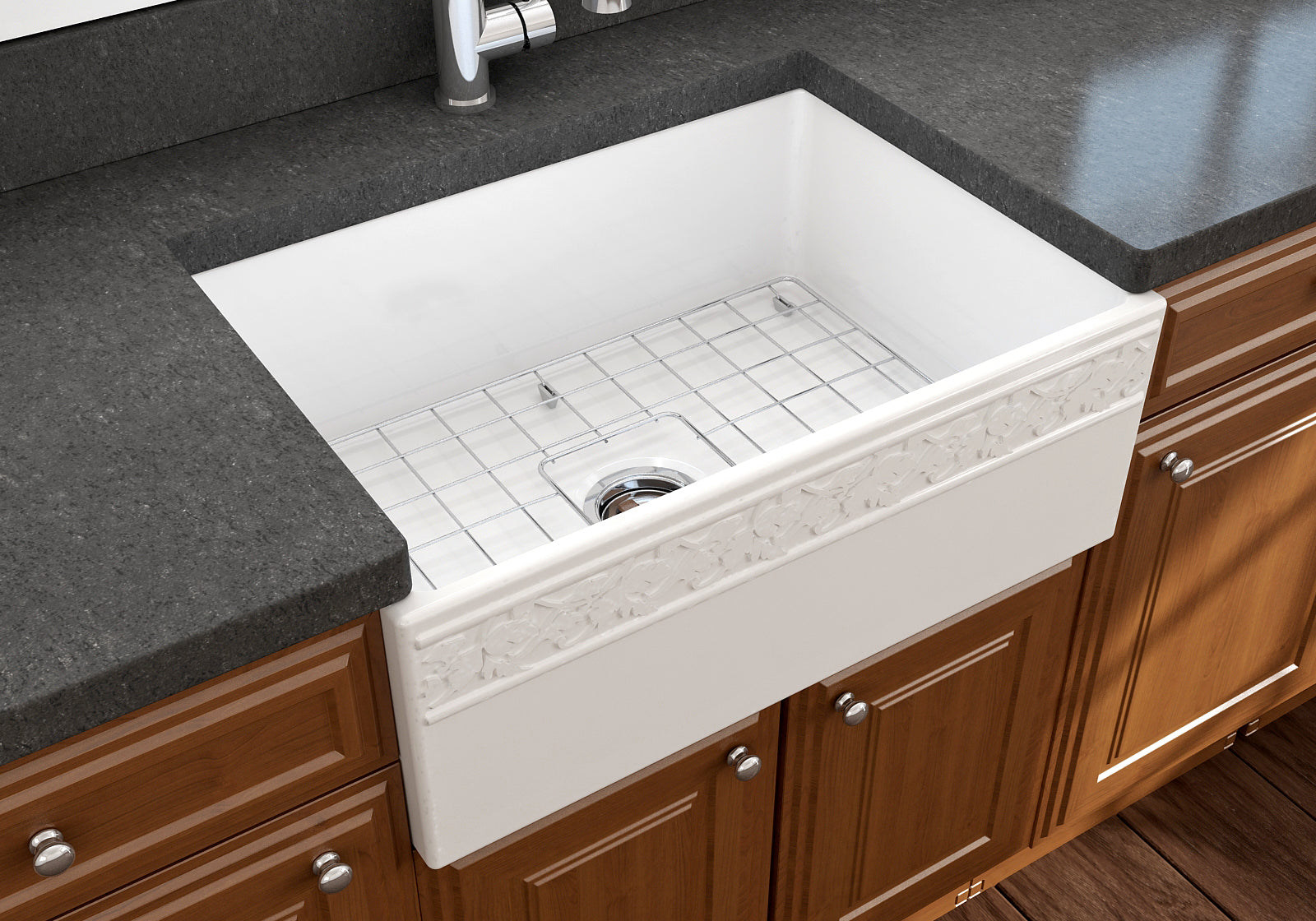 BOCCHI Vigneto 27" Fireclay Farmhouse Apron Single Bowl Kitchen Sink, White, 1357-001-0120