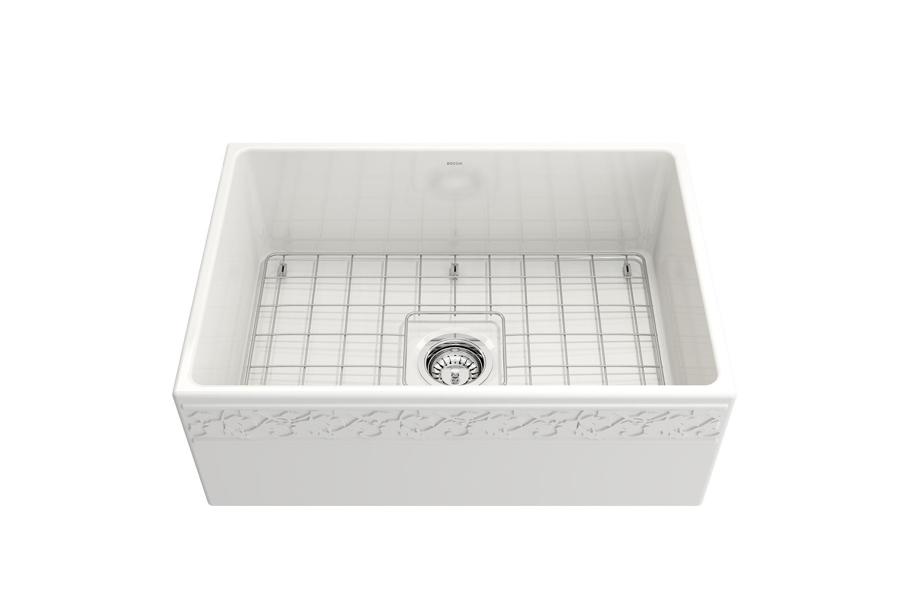 BOCCHI Vigneto 27" Fireclay Farmhouse Apron Single Bowl Kitchen Sink, White, 1357-001-0120