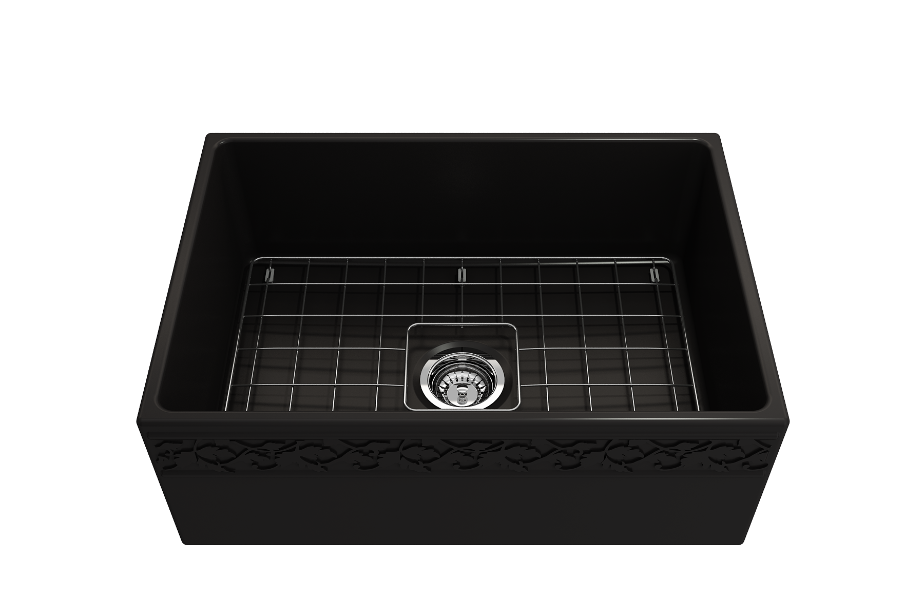BOCCHI Vigneto 27" Fireclay Farmhouse Apron Single Bowl Kitchen Sink, Matte Black, 1357-004-0120