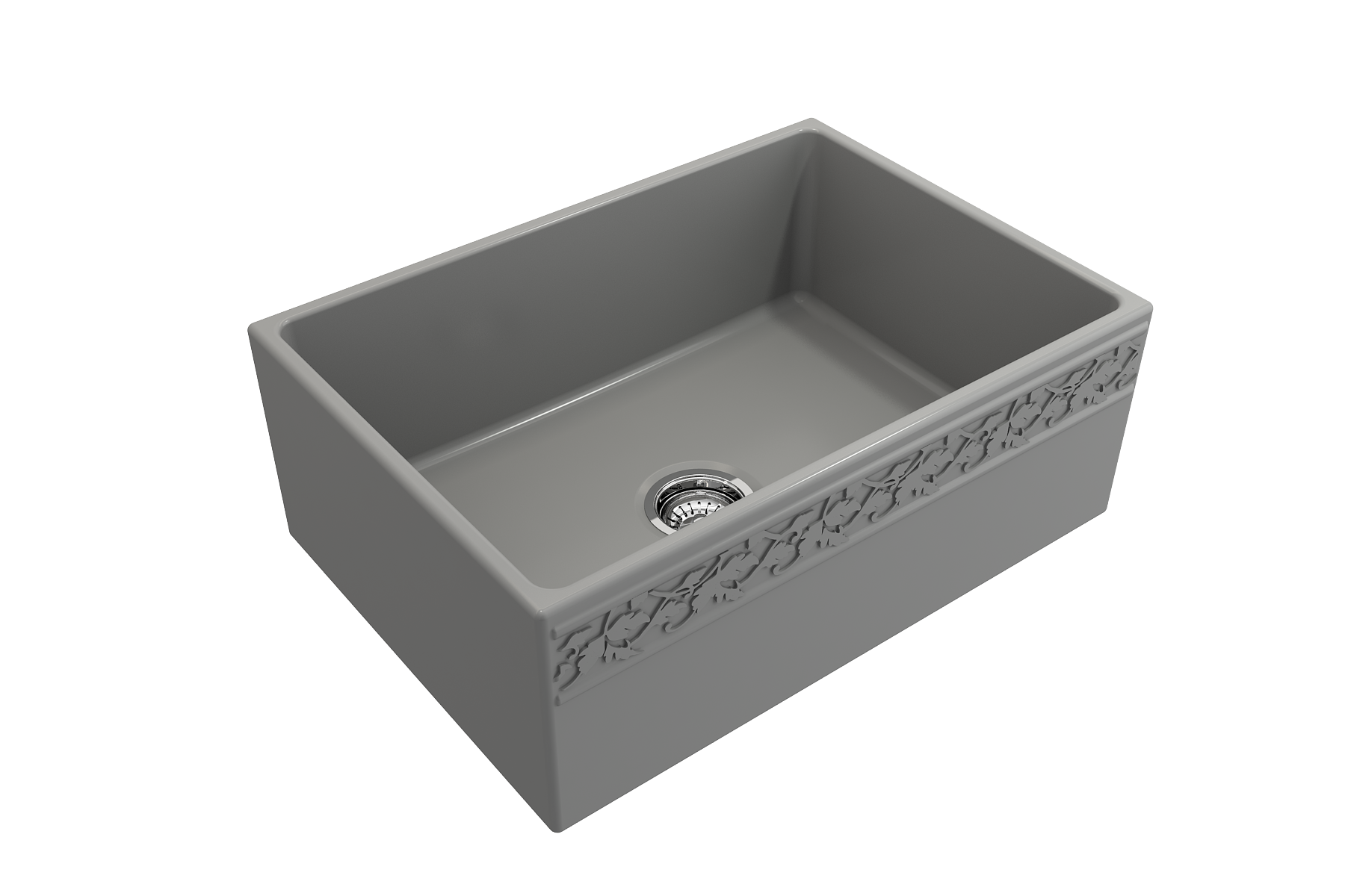 BOCCHI Vigneto 27" Fireclay Farmhouse Apron Single Bowl Kitchen Sink, Matte Gray, 1357-006-0120