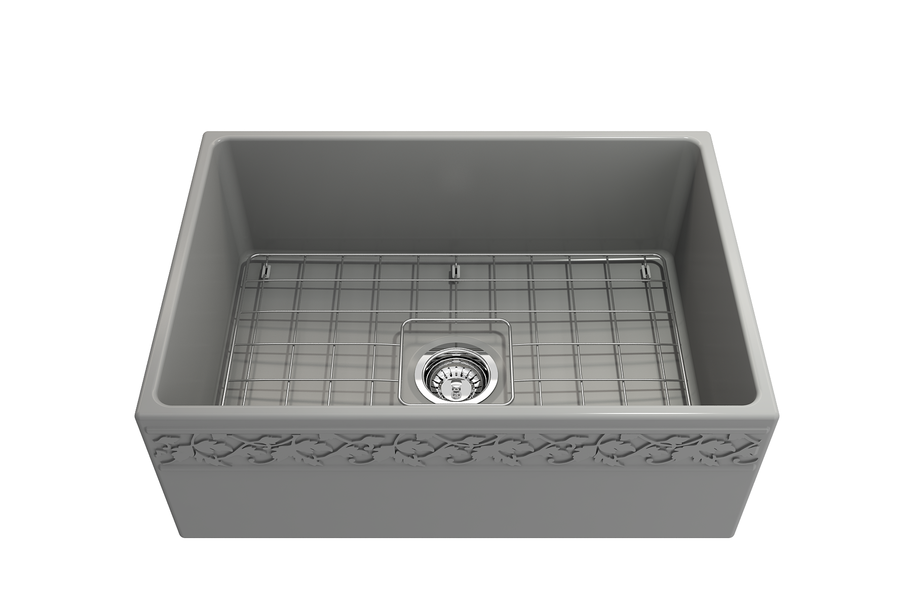 BOCCHI Vigneto 27" Fireclay Farmhouse Apron Single Bowl Kitchen Sink, Matte Gray, 1357-006-0120