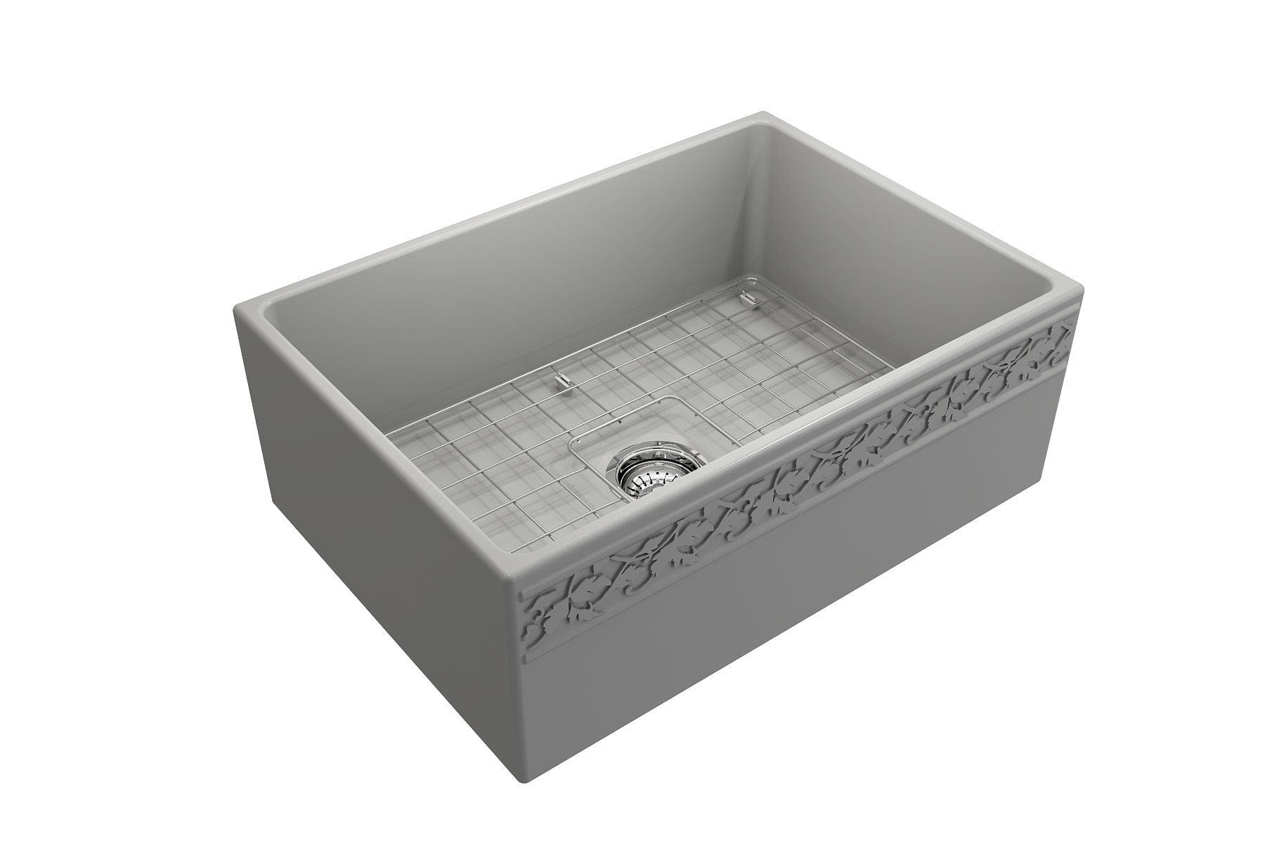 BOCCHI Vigneto 27" Fireclay Farmhouse Apron Single Bowl Kitchen Sink, Matte Gray, 1357-006-0120