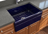 BOCCHI Vigneto 27" Fireclay Farmhouse Apron Single Bowl Kitchen Sink, Sapphire Blue, 1357-010-0120