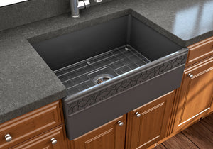 Alternate Image for BOCCHI Vigneto 27" Fireclay Farmhouse Apron Single Bowl Kitchen Sink, Matte Dark Gray, 1357-020-0120