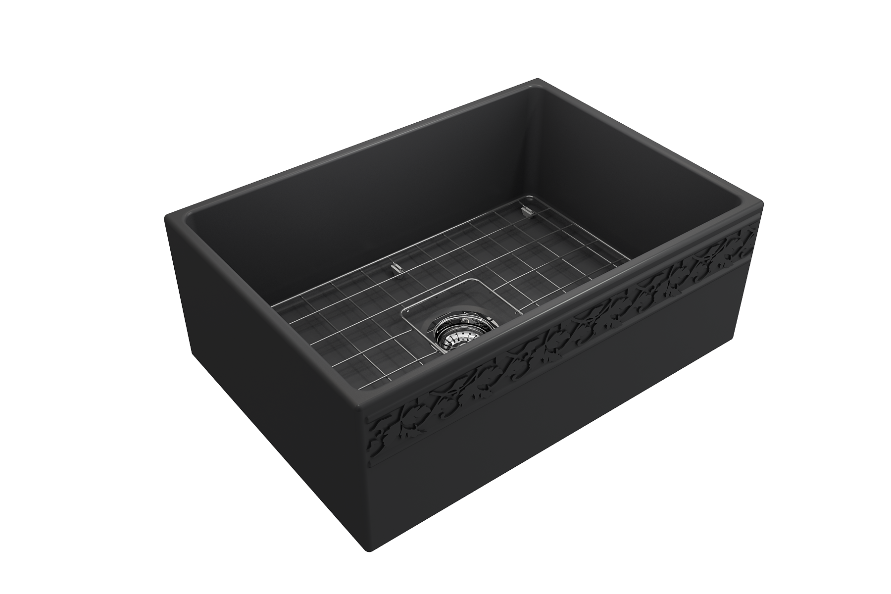 BOCCHI Vigneto 27" Fireclay Farmhouse Apron Single Bowl Kitchen Sink, Matte Dark Gray, 1357-020-0120