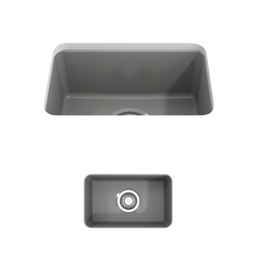 BOCCHI Sotto 12" Fireclay Undermount Single Bowl Bar Sink with Strainer, Matte Gray, 1358-006-0120