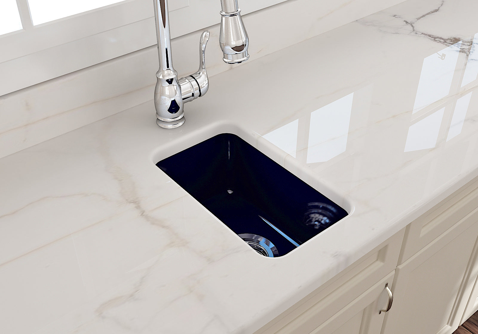 BOCCHI Sotto 12" Fireclay Undermount Single Bowl Bar Sink with Strainer, Sapphire Blue, 1358-010-0120
