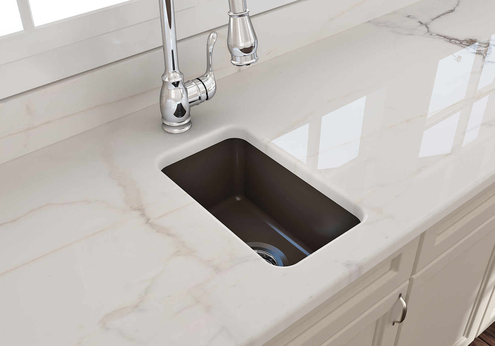 BOCCHI Sotto 12" Fireclay Undermount Single Bowl Bar Sink with Strainer, Matte Brown, 1358-025-0120